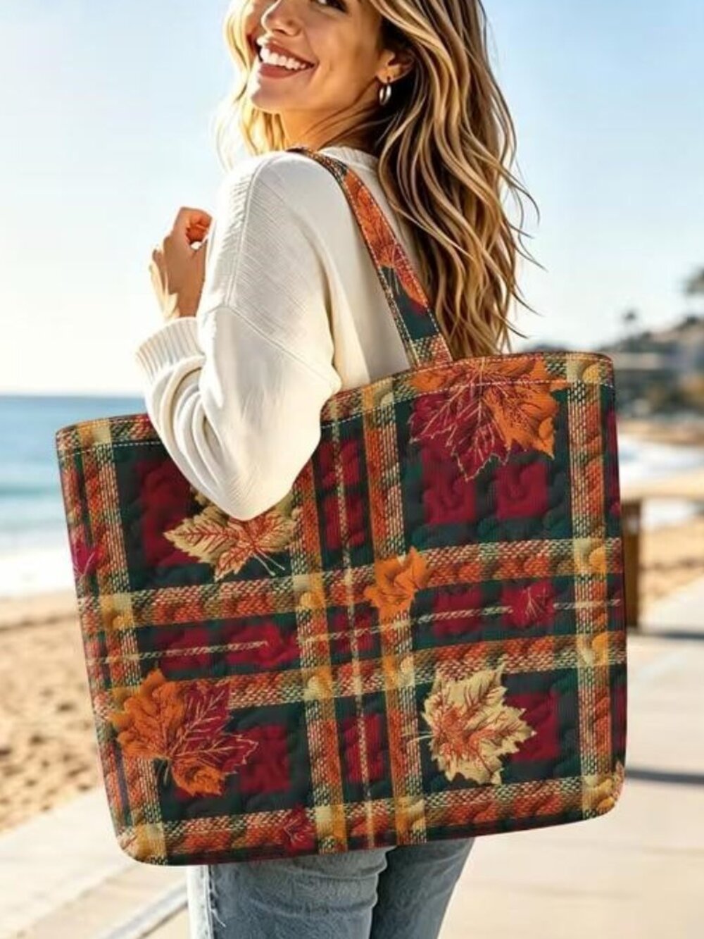 QULTED FALL PLAID TOTE